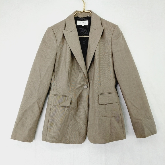 Calvin Klein Brown Tan Rayon Blend Business Casual Button Closure Blazer P3705 - Picture 1 of 8